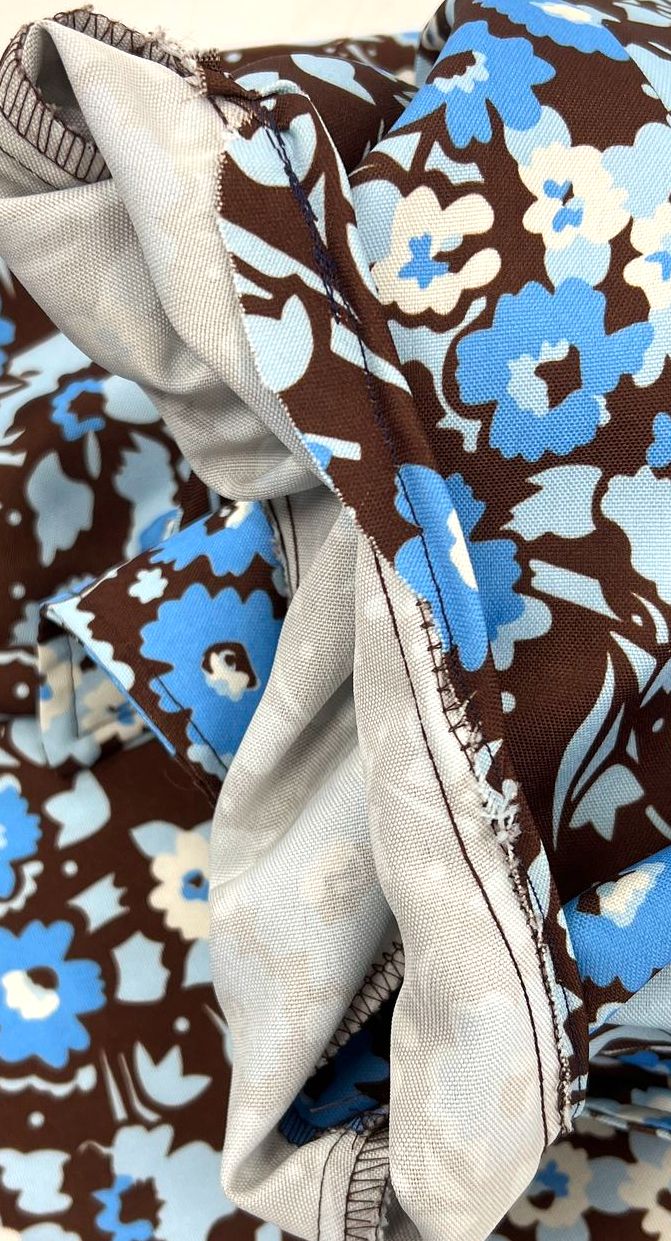 Vintage 90s Mad House Brown Blue Floral 60s Style A-Line Mini Dress Women's S