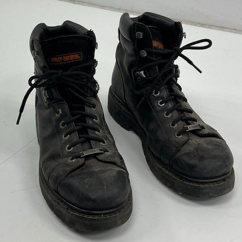 Harley Davidson Dipstick Black Leather Lace Up Moto Biker Boots