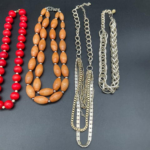 Vintage to Modern Costume Jewelry Lot 7 Necklaces Beaded Statement Shell Chain