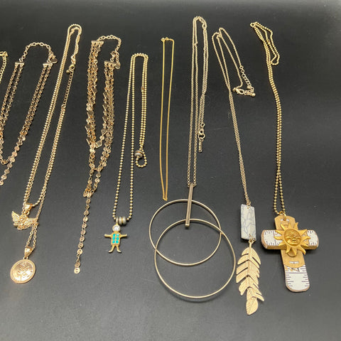 Mixed Costume Jewelry Lot 13pc Gold Tone Boho Statement Necklaces Hoop Earrings