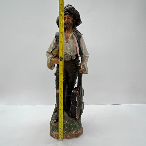 Vintage Statue Musician Man with Cello Chalkware Style Planter 18 Inch