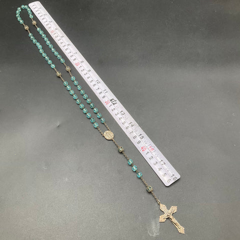 Vintage Religious Lot Sterling Silver 3 Items Blue Glass Rosary AB Cross