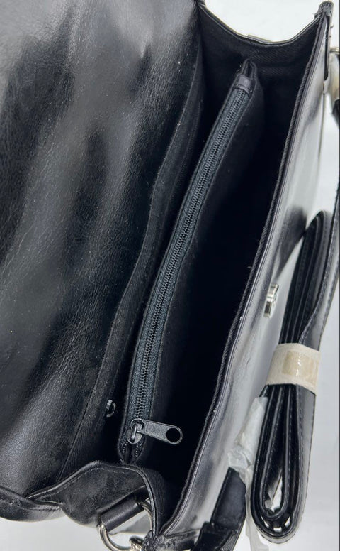 NWT Vintage 90s Coletta Black Top Handle Satchel Bag Faux Leather Heart Clasp