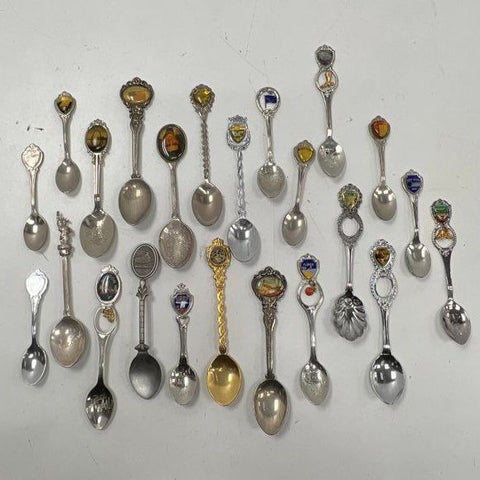 Vintage Souvenir Collector Spoon Lot 27 Piece Silver-Tone Gold-Tone Metal