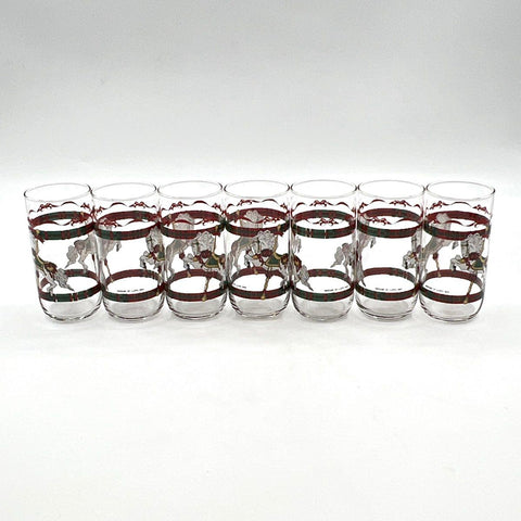 House of Lloyd Carousel Horse Christmas Tumblers 7 Piece Set 1990 Vintage 5 In