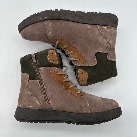 Josef Seibel Taupe Brown Suede Lace-Up Side Zip Ankle Boots Size 39