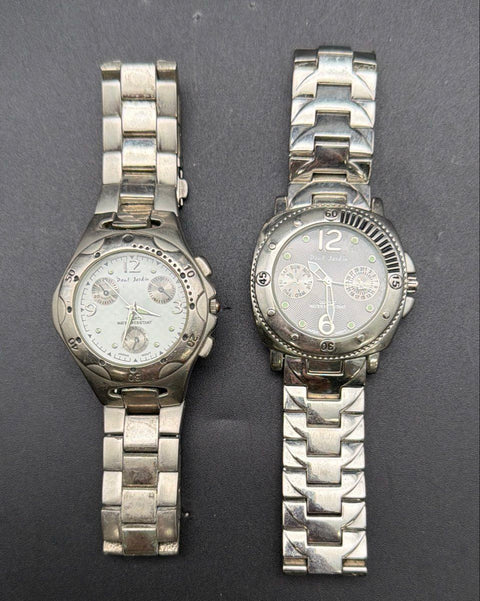 Paul Jardin Watches Lot of 2 Silver Tone Stainless Steel Back Untested As-Is