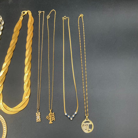 Vintage Avon Gold Silver Tone Jewelry Set 7pc Necklaces Bracelet Rhinestone