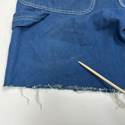 Liberty Men's Blue Denim Overalls Cut-off Shorts Green Zipper Sz 34x30