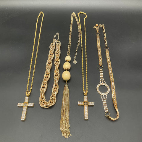 Graziano Gold Tone & Stainless Steel Cross Tassel Necklace Jewelry Lot of 5
