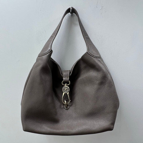 Dooney & Bourke Taupe Pebbled Leather Lock Hobo Shoulder Bag Gold Hardware