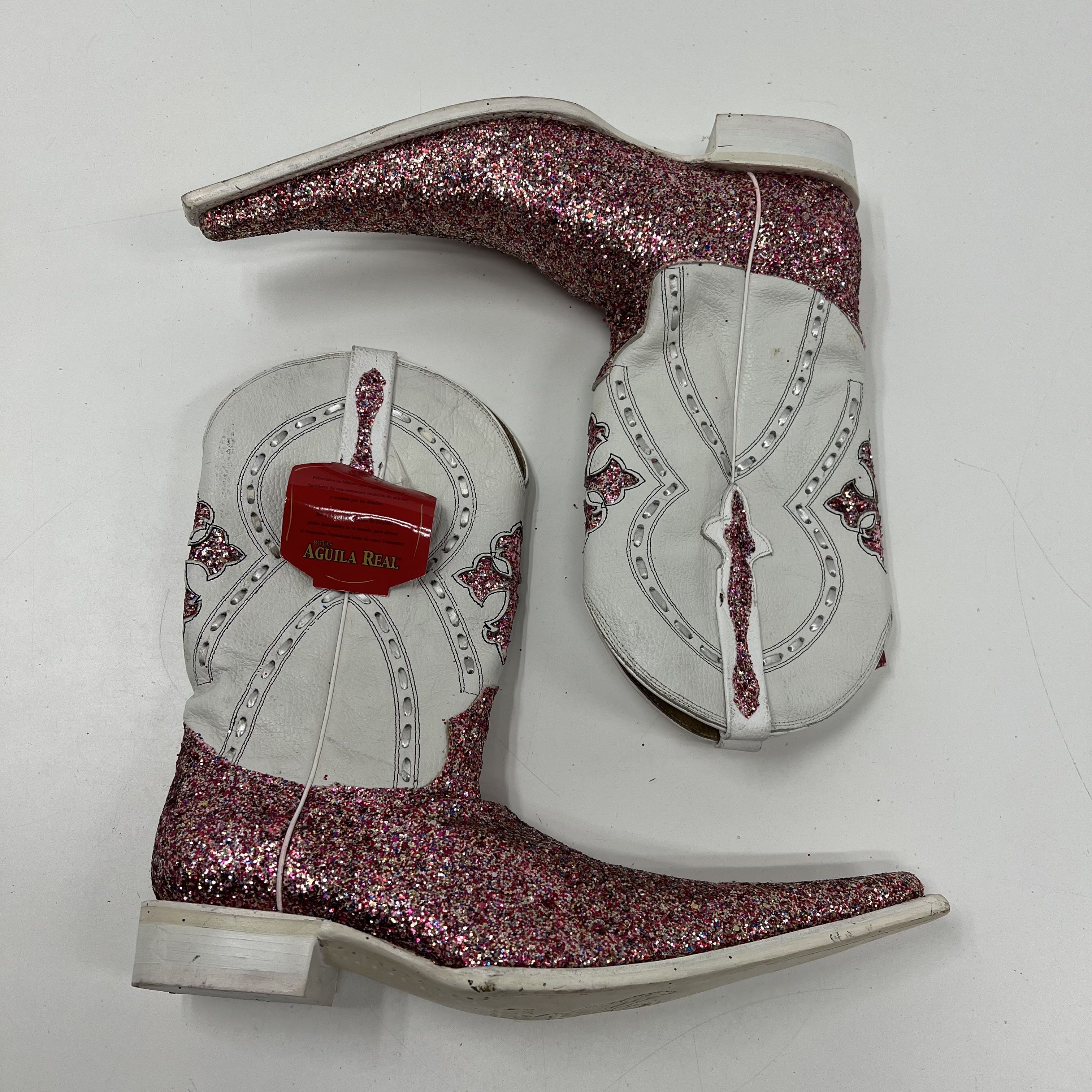 Aguila Real White Red Glitter Cross Pointed Toe Cowboy Boots Mens Size 9