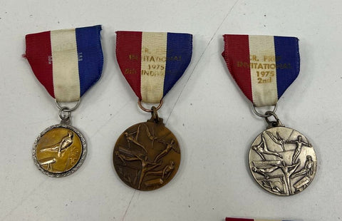 Vintage 1974-75 French Invitational Athletic Medal Lot of 9 Gymnastics Diving