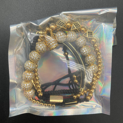 Magic Fish Imperial Crown CZ Gold Tone Adjustable Bracelet Sets Lot of 5