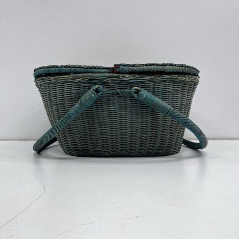 Vintage Watermelon Woven Wicker Picnic Basket Red Green Butterfly Lid Large
