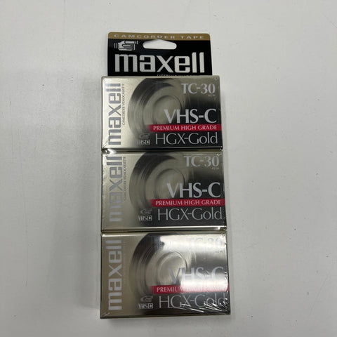 Vintage Maxell TC-30 HGX-Gold VHS-C Camcorder Tapes 3-Pack Factory Sealed NOS