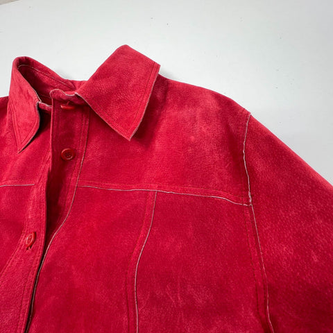 Vintage 90s Nygard Red Genuine Suede Leather Button Front Jacket Sz M