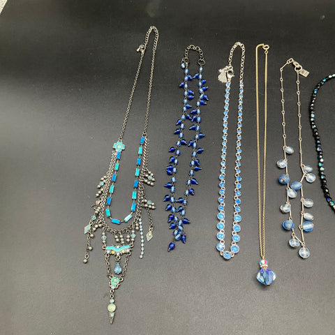 Costume Jewelry Lot 9 Necklaces Mixed Styles Blue Black Art Glass Nine West