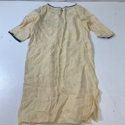 Vintage Futaba Women's Yellow Cheongsam Qipao Dress Fan Applique Size Medium