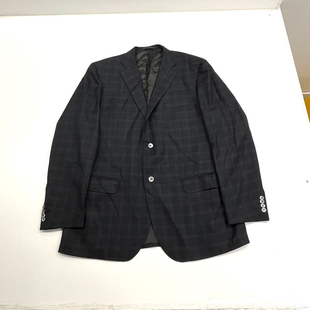 Men's Lanifico Cessilstrona Blue Black Plaid Silk & Wool Blazer Made in Italy