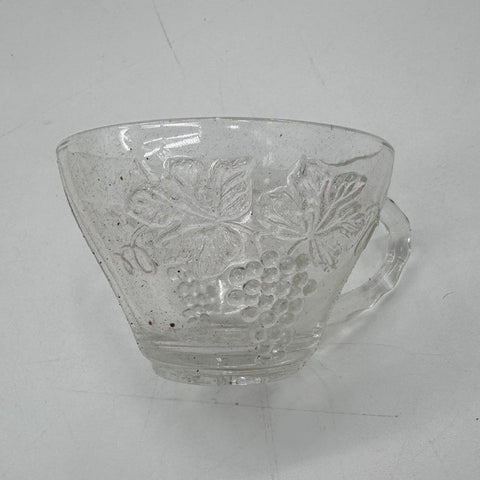 Vintage Pressed Glass Punch Bowl Set 14pc Grape & Starburst Pattern Clear
