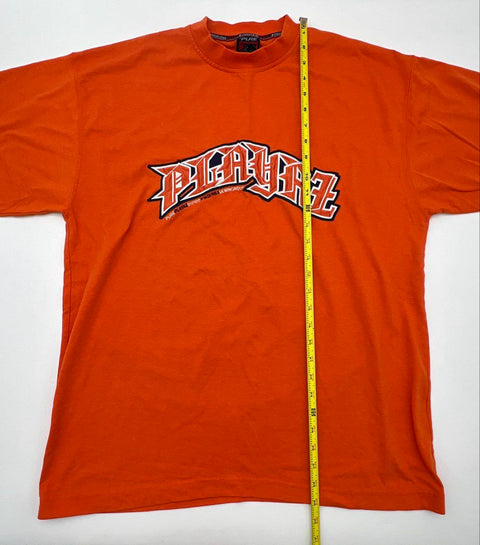 Vintage 90s Pure Playaz Hip Hop Graphic T-Shirt Orange Double Stitch Sz M