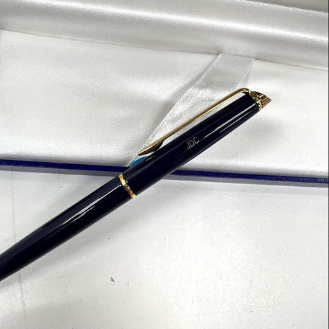 Waterman Paris Ballpoint Pen Blue Gold Trim Personalized JDC Original Box