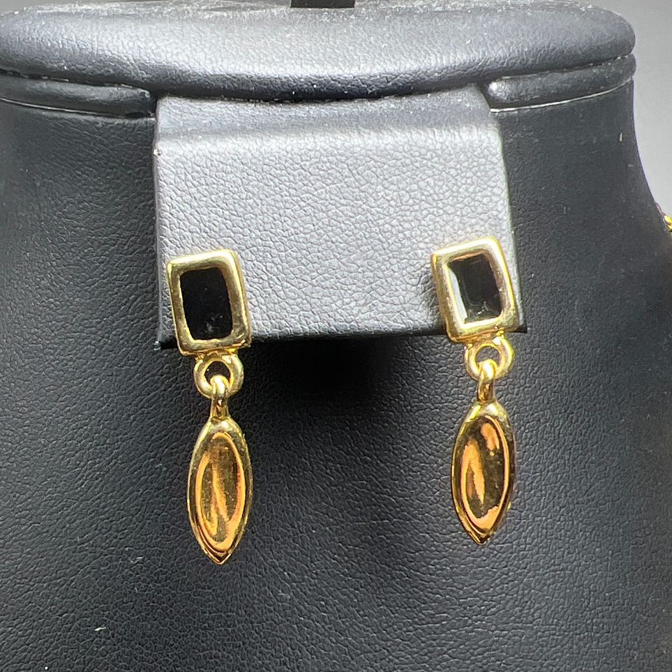 Worthington Gold Tone Black Enamel Necklace and Earrings Set