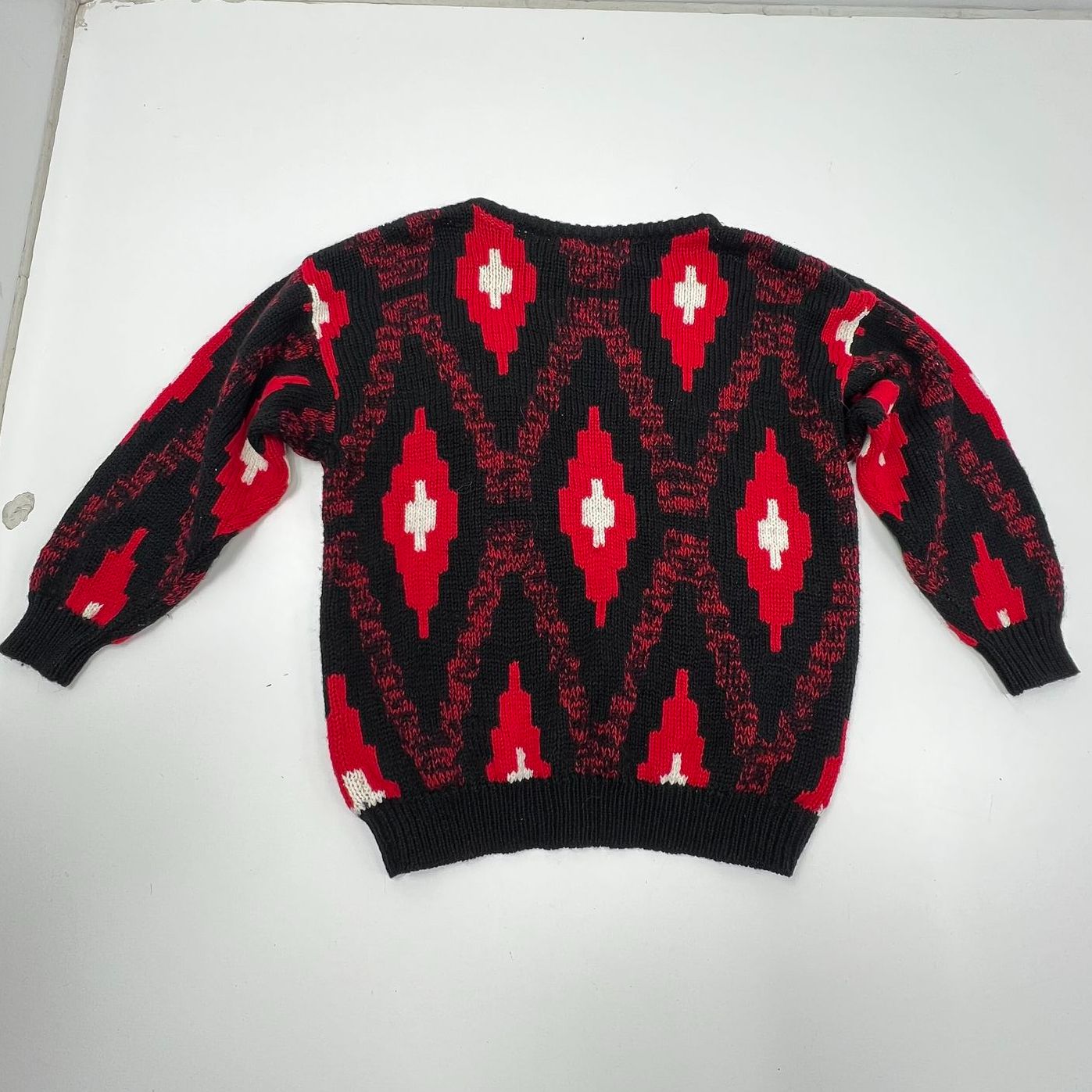 Vintage 80s Esprit Sport Red Geometric Aztec Knit Sweater Women's Size S