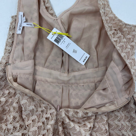 BCBGeneration Women's Nude Blush Lace Pleated Fit Flare V-Neck Dress Sz 4 NWT