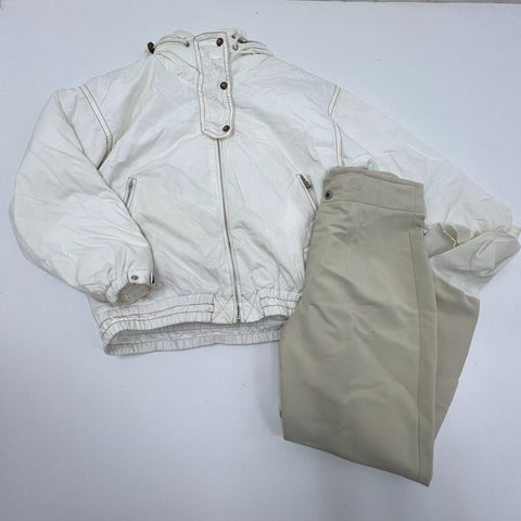 Bogner Women's Vintage 80s Ski Suit Set Jacket Pants White Tan Graphic Sz 8/14