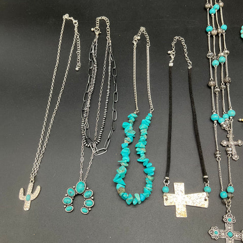 Faux Turquoise Western Style Jewelry Lot of 10 Necklaces Bracelet Ring Size 9