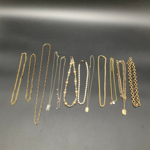 Gold Tone Faux Pearl Paperclip Chain Jewelry Lot 12 Wearable Fashion Necklaces