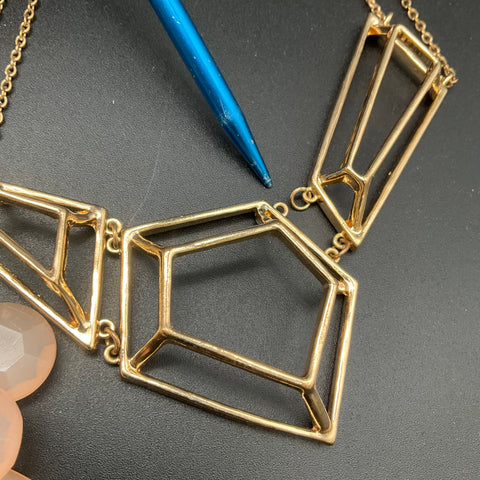 Fashion Costume Necklace Lot of 6 Gold Tone Statement Geometric Faceted Stone