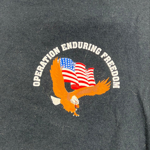 Anvil Vintage Y2K Operation Enduring Freedom Signed T-Shirt Black Graphic Map L