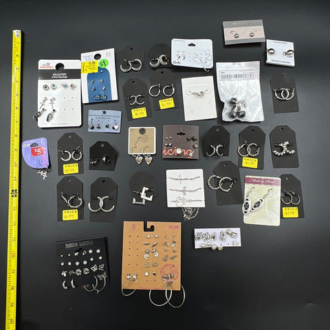 Claire's Icing Time and Tru Silver Tone Earrings Jewelry Lot 25+ Pieces