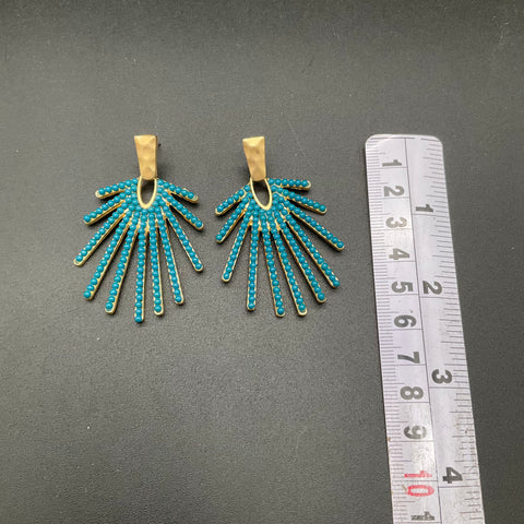 Costume Jewelry Lot Necklaces Earrings Turquoise Neon Tassels Gold Tone 7pc
