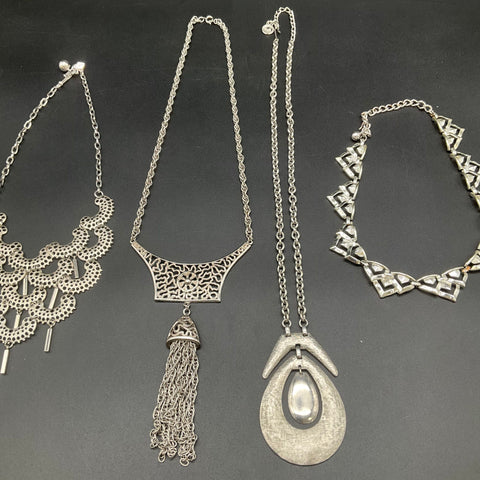 Vintage Sarah Coventry Silver Tone Statement Necklaces Jewelry Lot of 4
