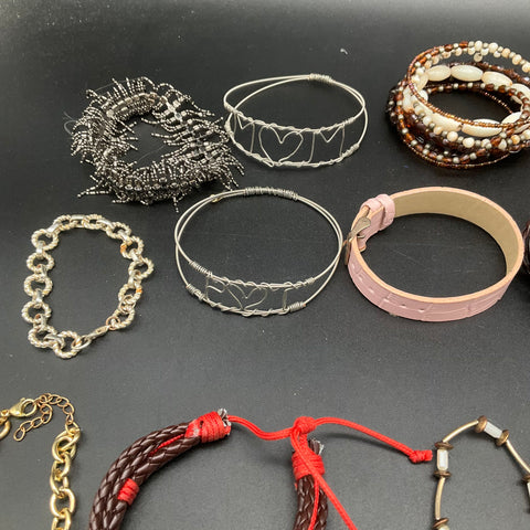 Vintage to Modern Costume Jewelry Lot 35 Pieces Beaded Bangle Charm Bracelets