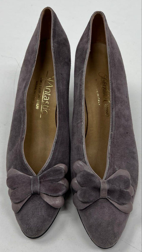 Vintage Saks Fifth Avenue Fantastic Mauve Suede Bow Pumps Italy Women's Size