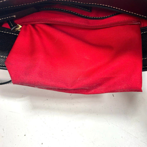 Dooney & Bourke Black Textured Leather Tote Bag Contrast Stitching Red Lining