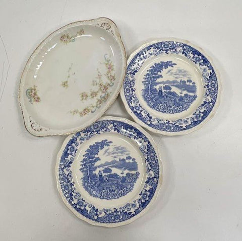 Lot 3 Antique Plates Swinnertons Silverdale & GDA Limoges Relish Dish Vintage