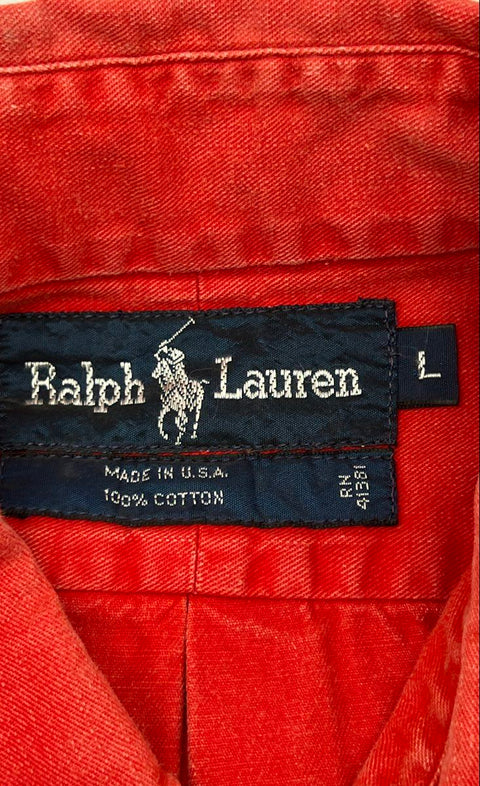 Vintage 90s Ralph Lauren Men's Red Cotton Button Down Shirt Made in USA Sz L
