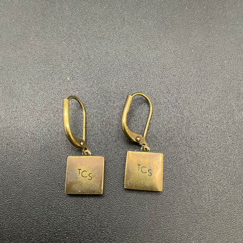 TCS Gold Tone Rhinestone Geometric Square Necklace and Earring Set 18"