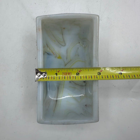 Vintage Slag Glass Planter Floral Lily Relief White Yellow Marbled 5 Inch