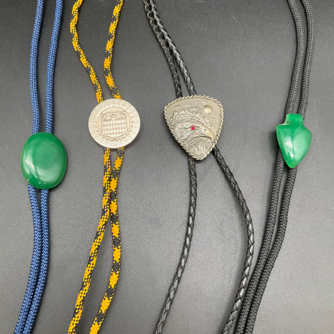 Vintage Southwestern Style Bolo Tie Lot of 4 Eagle Crest Green Stone Arrowhead