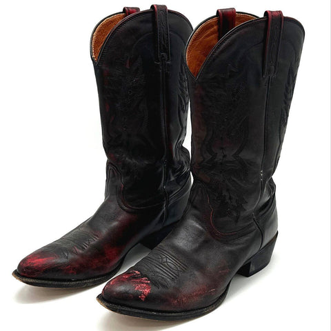 Nocona Black Red Rub Off Leather Western Cowboy Boots Men's Size 10.5 EE