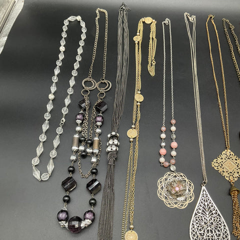 Vintage to Modern Costume Jewelry Lot of 11 Necklaces Pendants Cross Tassel