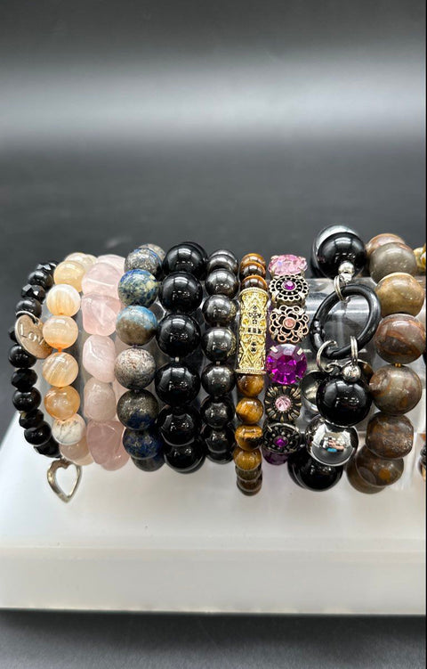 Beaded Fashion Bracelet Jewelry Lot of 20 Stone Crystal Boho Charms Stretch