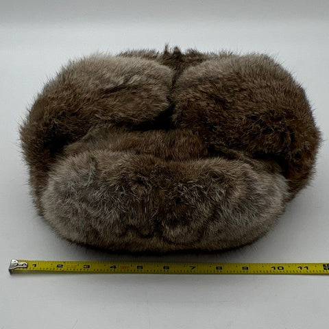 Vintage Real Fur Ushanka Trapper Hat Brown Gray Quilted Lining Unisex